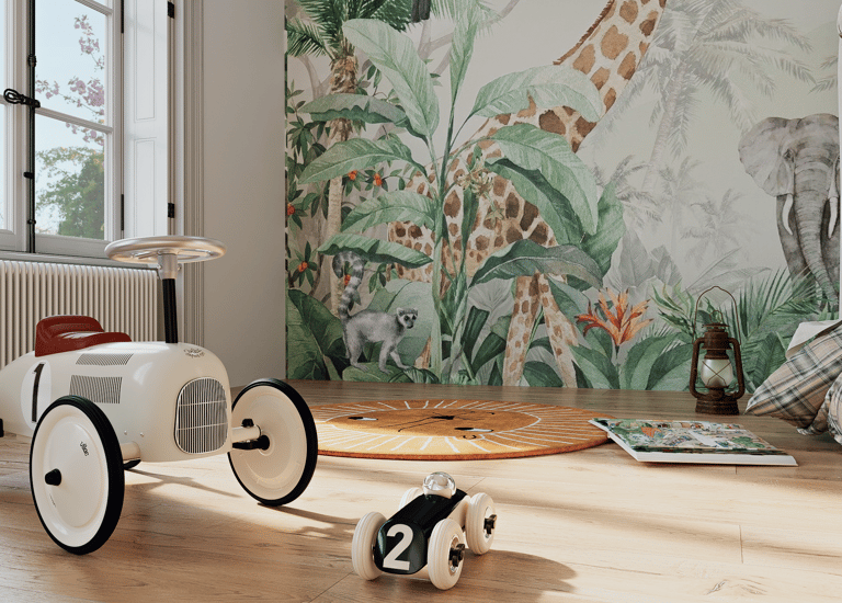 a toy car with a wooden table and a wooden floor