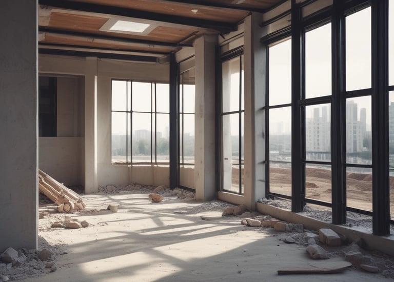 A dimly lit room features a prominent illuminated sign displaying the words 'Sysco LABS.' Below the sign are office desks with various electronic devices, including laptops and cables. The lighting creates a cool and professional atmosphere.