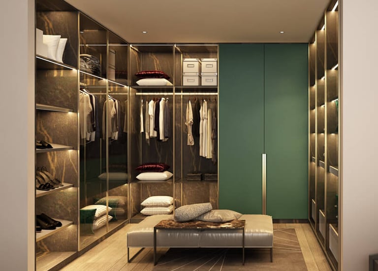 glass walk- in wardrobe