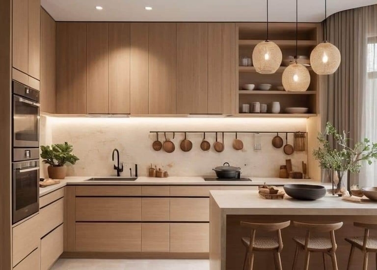 custom natural wood kitchen cabinets