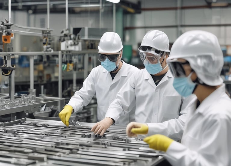 Two white mechanical components are positioned on a plain light gray background. The component on the left has a cylindrical shape with multiple threaded holes and a few visible screws, suggesting a part of a larger assembly or system. The component on the right is circular and flat with a central hollow area, possibly a spool or housing for internal mechanisms.