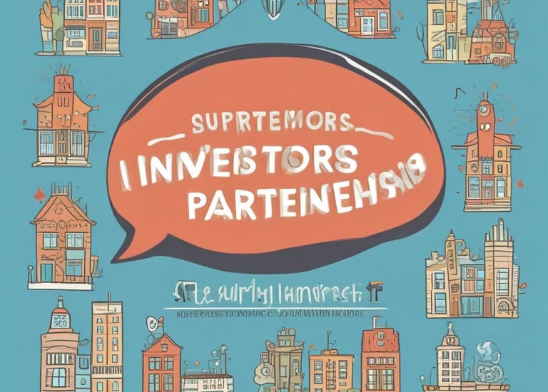 An intricate construction site with a complex framework of red steel beams and scaffolding stands prominently. Several white structural supports and yellow braces are visible, indicating an ongoing building project. The foreground displays signage in a language suggesting construction of luxury apartments.