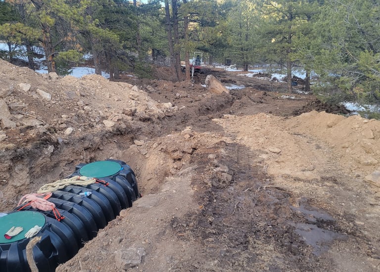 Septic system installation in northern Colorado on remote cabin property
