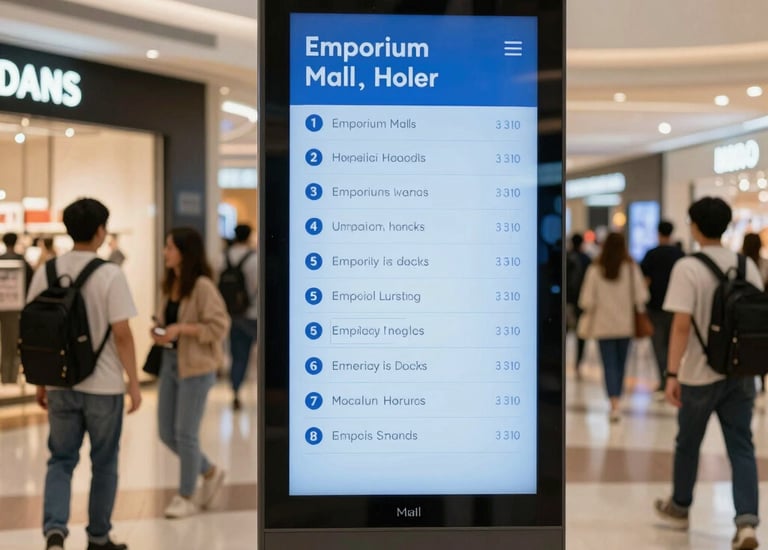 A corridor with a wall featuring multiple illuminated screens displaying abstract images in a grid pattern. The opposite wall is dark, leading to an open doorway that emits a warm orange and yellow glow. The scene has a futuristic and mysterious ambiance.