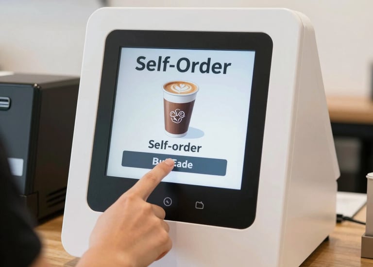 A modern urban art installation featuring a large, rectangular screen displaying an abstract digital pattern with vivid blue and red colors. The screen is mounted on a glass surface within a minimalist architectural setting, characterized by clean lines and neutral-colored walls. The scene includes a paved sidewalk in the foreground.