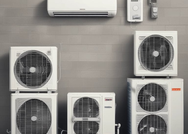 A modern air conditioning unit displayed in a showroom.