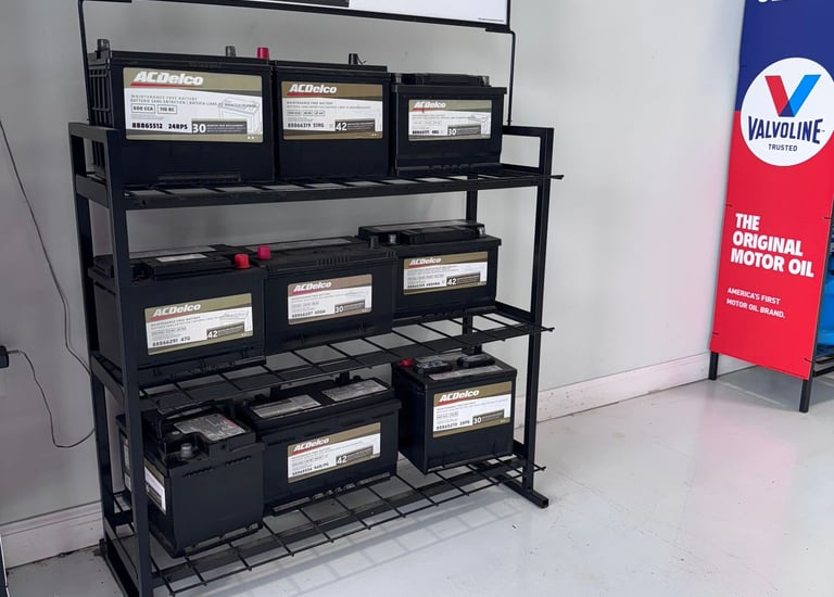 a display of batteries and batteries in a store