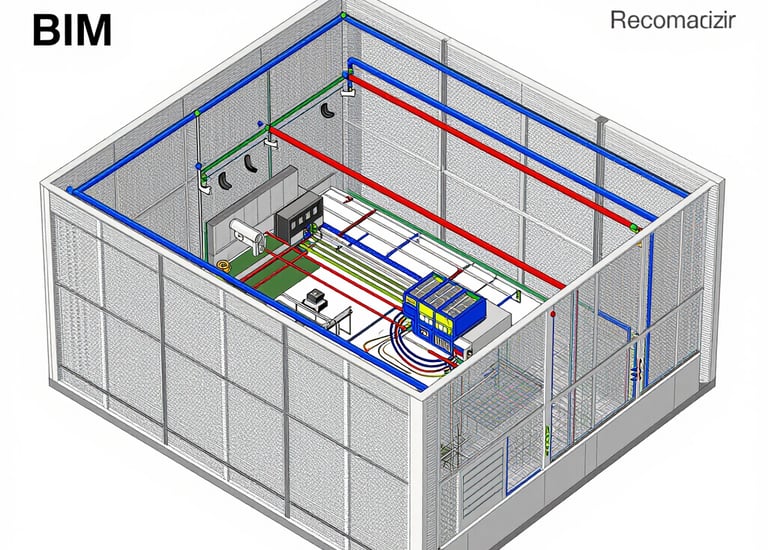 3D BIM model showing detailed electrical network coordination.