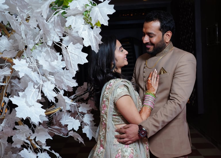 Indian Couple embracing on their engagement