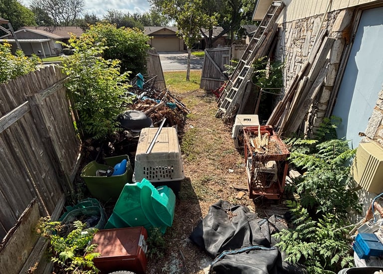 Backyard in need of Junk Removal In Fair Oaks Ranch