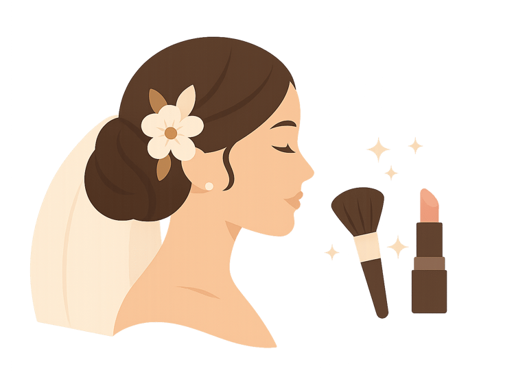 Bridal hair and makeup example (side bun with floral pin)