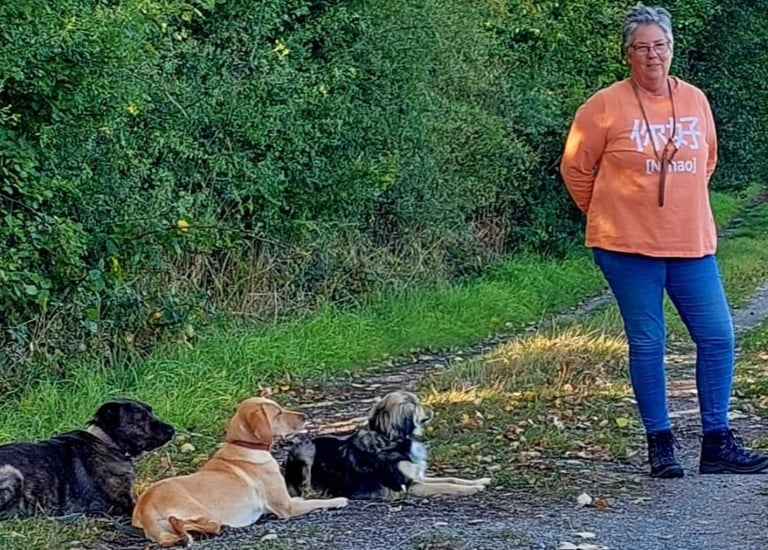 Hundetrainerin Marion Lindhof beim Gruppentraining.