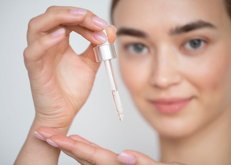 Vrouw met retinol buisje vast