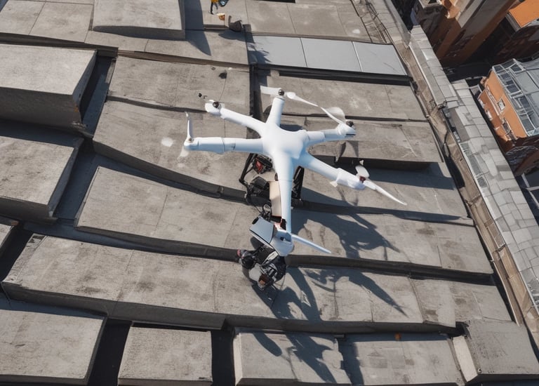 Close-up of drone sensors capturing structural data on a power line.