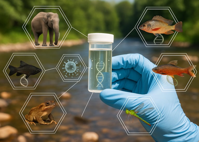 eDNA can reveals biodiversity presence like elephants, fish, frogs, insects, and microbes