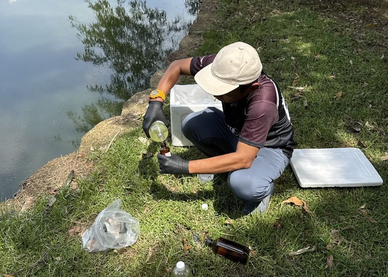NATURETECH team analyzing fish bioaccumulation and water for heavy metal contamination.