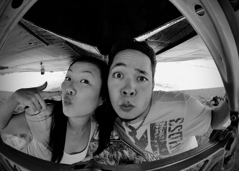 The lens of Peter Pickering captures Arun and Janice in a silly moment