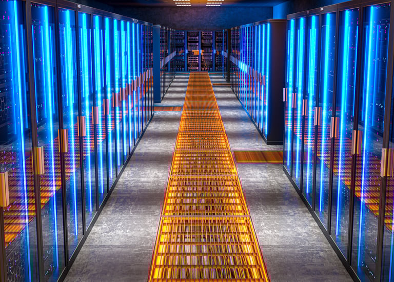 hallway in data centre with servers