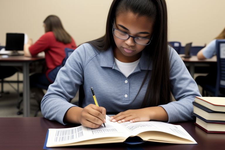 young student is taking a practice ACT as a homework assignment