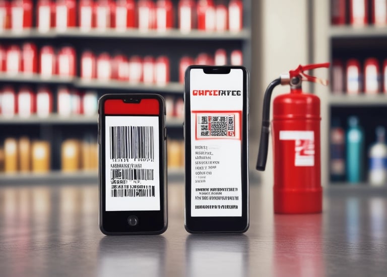 A hand is holding a smartphone displaying a website with the header 'LE SOLUZIONI'. The smartphone screen shows a section with an image of a person and text underneath. The background is a wooden table surface.