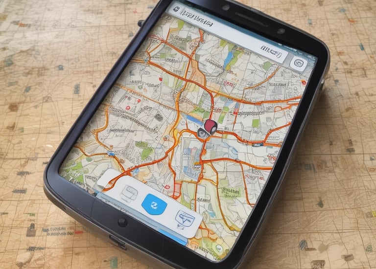 A close-up of a hand placed on a nautical map featuring yellow islands with blue water regions surrounding them. The hand is positioned over a central island, suggesting an act of navigation or orientation. The map includes various labels and symbols denoting geological and navigational information.