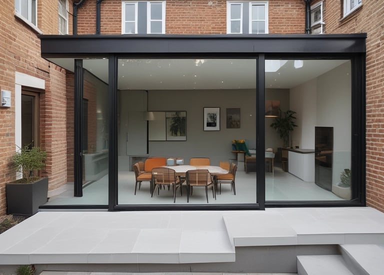 A freshly completed family home with warm brickwork and large windows.