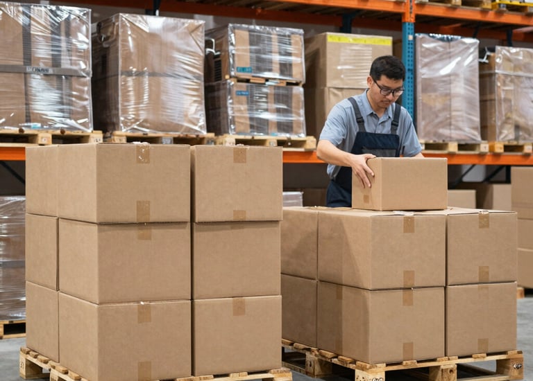 Warehouse stocked with industrial equipment ready for shipment.