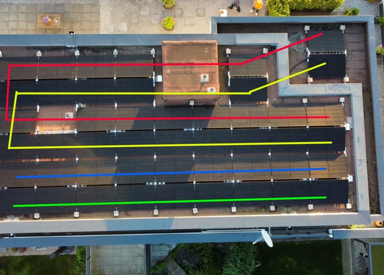 string zeichnung flachdach ostwest solarmodule
