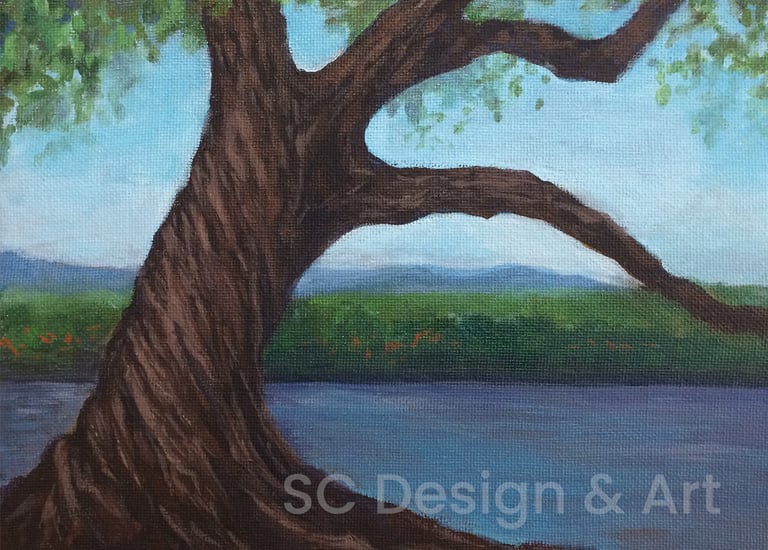 Leaning Tree Acrylic Painting