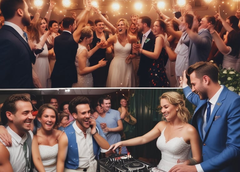 A vibrant DJ setup at a wedding event.