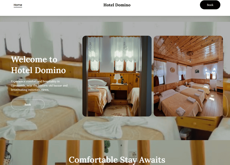 a hotel room with a bed and two beds