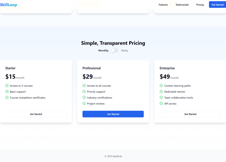 a pricing page for a pricing page on a website