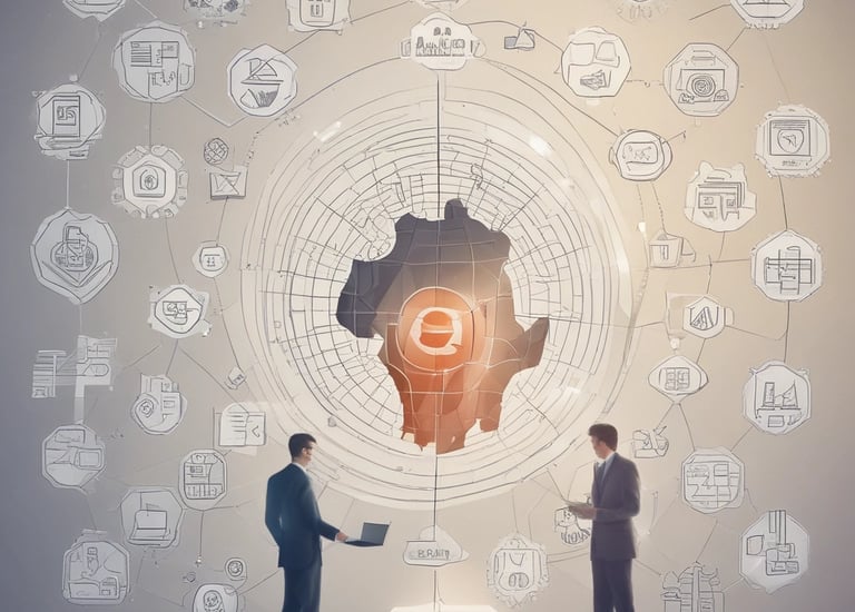 An industrial warehouse filled with various stacks and arrangements of metal beams, shelving units, and construction materials. A white truck is parked among the clutter. The scene includes colorful pallets and containers lining the walls, and the floor is mostly concrete.