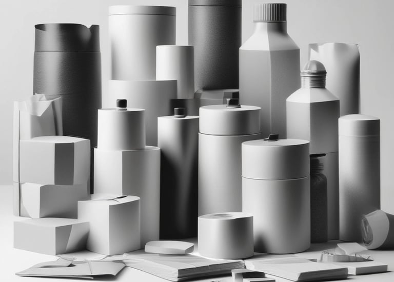 A close-up of various packing materials and boxes.