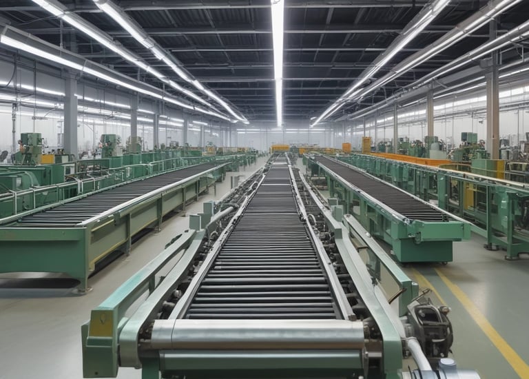 An automated assembly line in action.