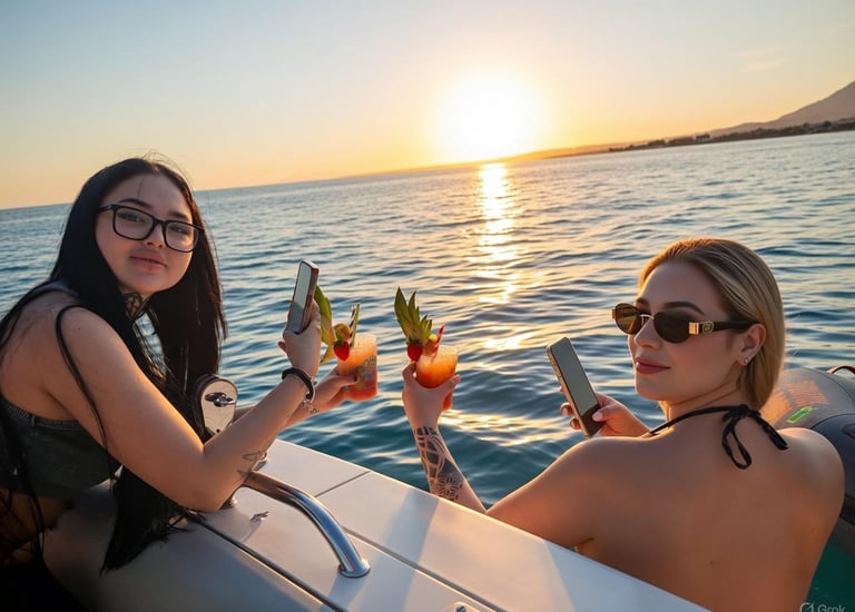 chicas disfrutando un mojito a bordo