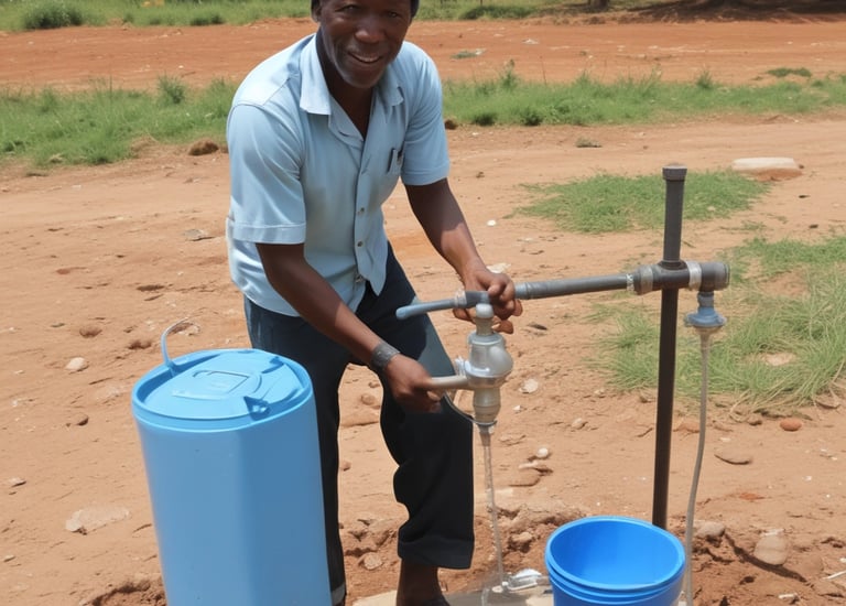 A group of people, including men and women, are gathered outdoors, shaking hands and engaging in conversation. They are dressed in a mix of traditional and casual clothing. Trees and natural elements create a vibrant background, suggesting a community or social event.