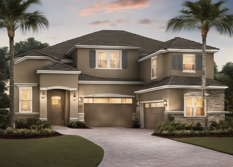 a house with a driveway and palm trees, Real Estate in Florida