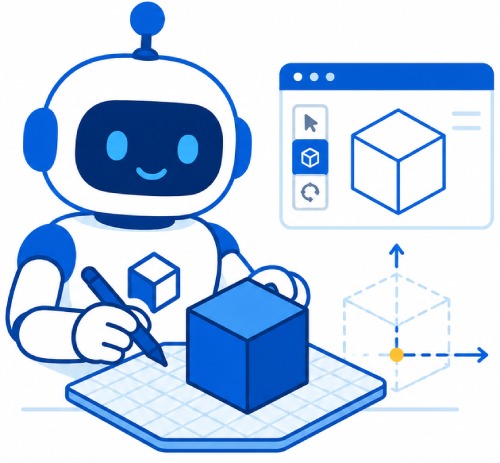 Robot diseñando y simulando modelos tridimensionales.