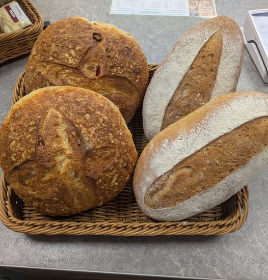 Fresh bread in a basket at Westbury-sub-Mendip Community Shop