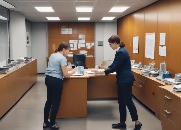 A professional organizing a workspace for efficiency.