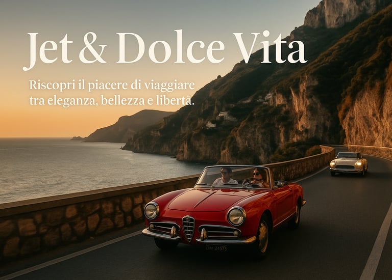 Jet privato e charme italiano, auto d'epoca per vivere la Dolce Vita in Costiera Amalfitana di lusso