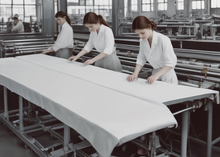 A busy laundromat with several people engaged in doing laundry. Some are standing by the machines, others are walking with laundry baskets. A person is seated on a bench, appearing to wait. The interior is bright with yellow walls and gray checkered flooring. Various items of clothing and laundry baskets are visible throughout the space.