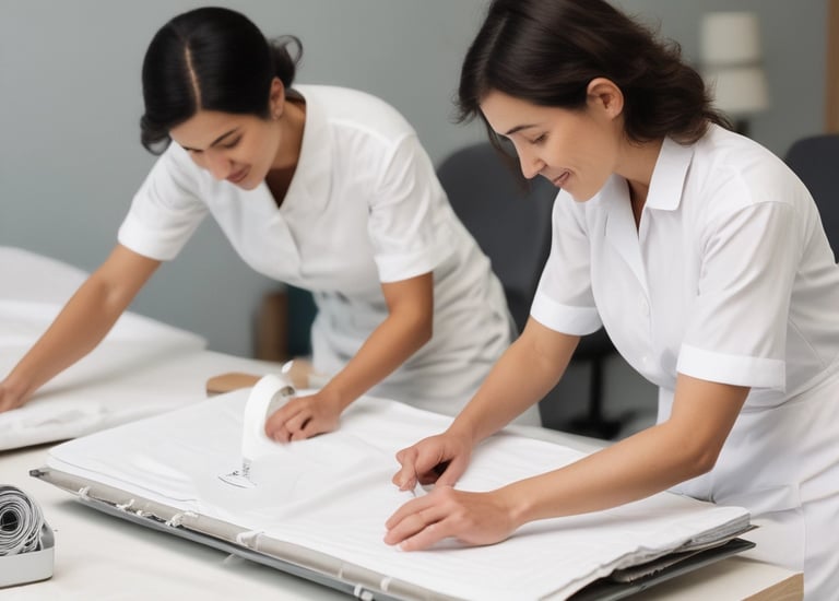 A row of industrial washing machines is lined up, each with a porthole door. Above the machines are displayed various laundry-related products, possibly for purchase. The machines have visible dials and instructions, suggesting they are coin-operated or commercial laundromat machines. The setting appears to be in a functional, practical environment with a tiled floor.