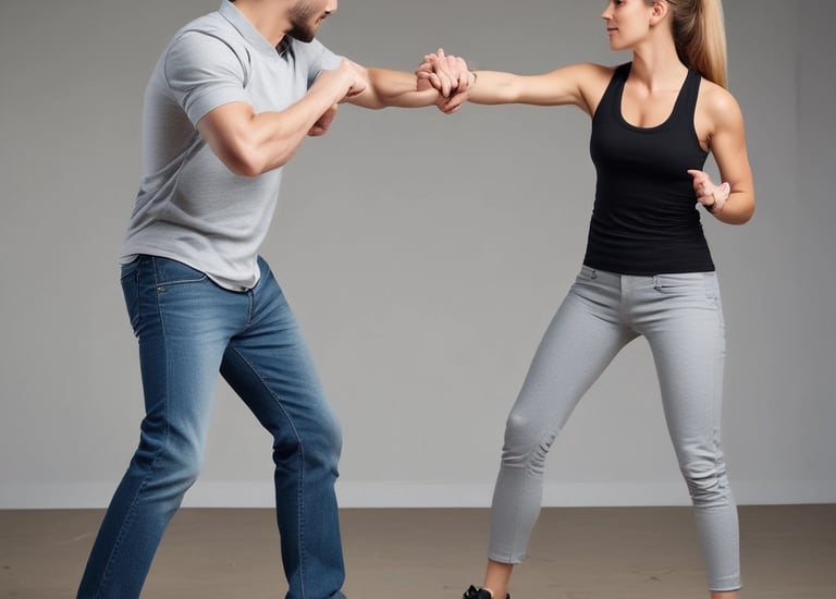 A group of women practicing self-defense techniques outdoors.