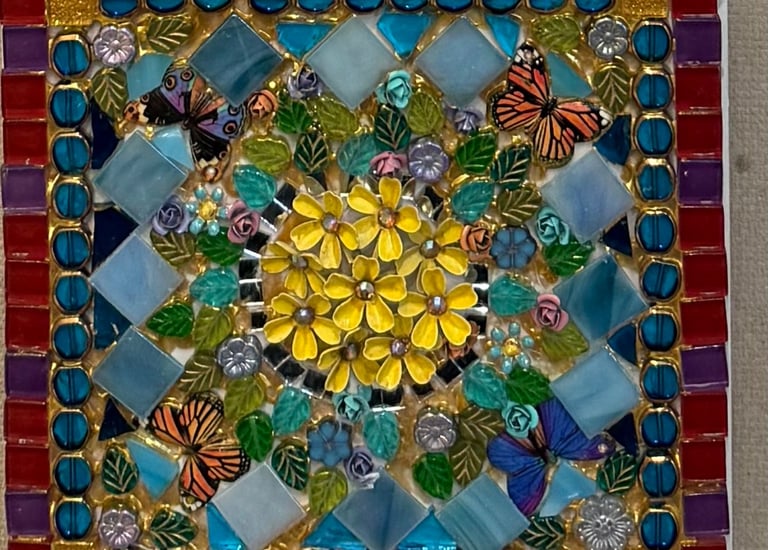 Ungrouted mosaic on 6’ x 6’ ceramic tile
