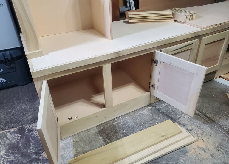 Cabinets in the process of being built