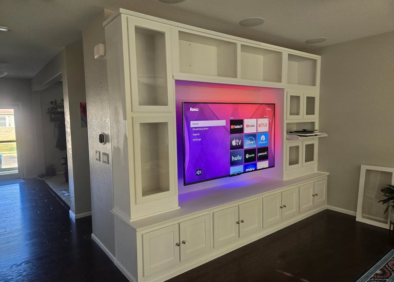 Custom-made built-in entertainment cabinet with turntable pull out