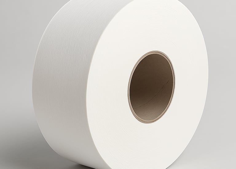 "Jumbo toilet paper roll on plain background"