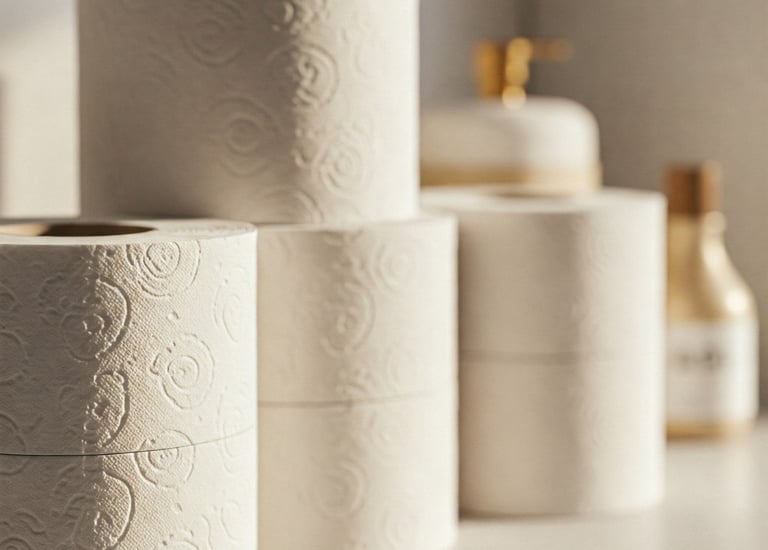  "Toilet paper rolls in washroom, symbolizing hygiene"
